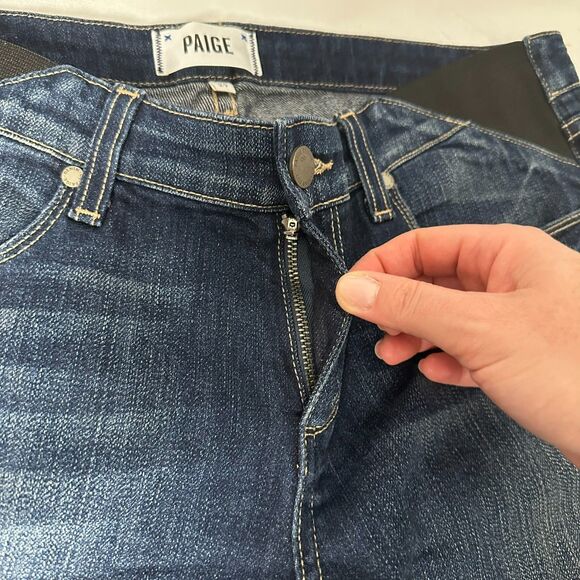 Paige Size-29 Womens Jeans Skyline Boot Dark Maternity Whiskered Distressed - Picture 15 of 16